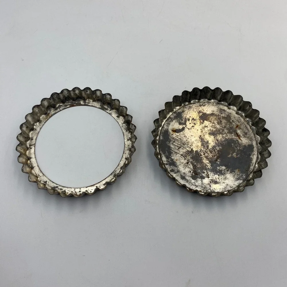 Vintage Set of 2 Fluted Tart Pans Removable Bottoms‎ 4 Inch Round Small Tins